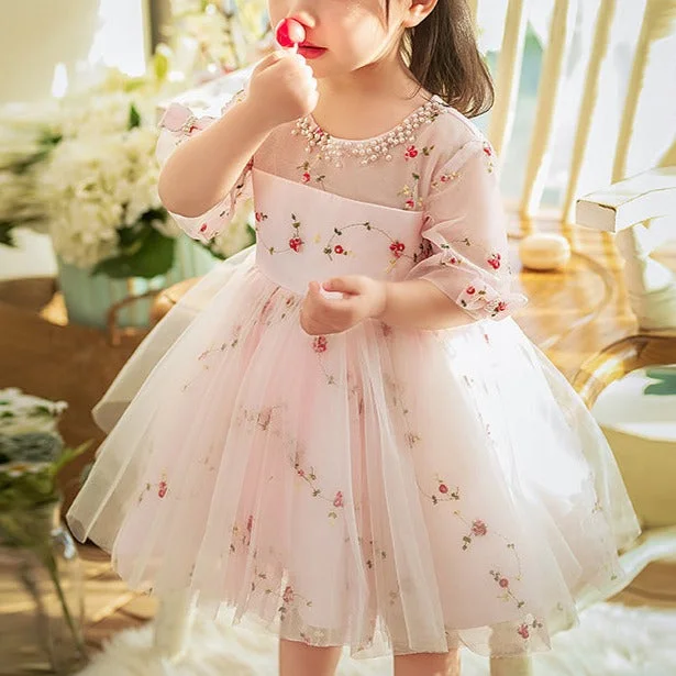 Toddler Dress Girl Summer Pink Flower Communion Printing Cute Princess Dress Tunics Top rated