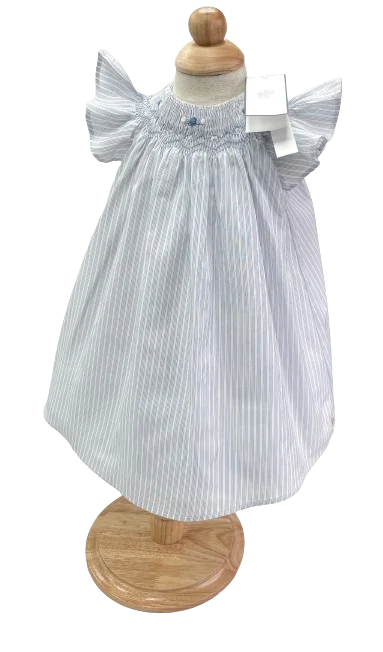 Tartine et Chocolat Blue Lavande Striped Embroidered Smocked Dress 1 Months Tunics Short Trendy