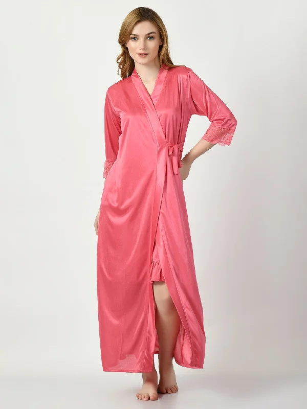 Women's Satin Pink Nightdress - Legit Affair Square Neckline Feminine