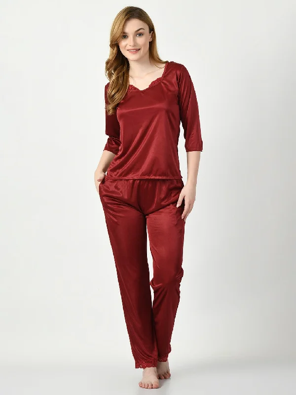 Women's Satin Maroon Nightdress - Legit Affair Tunics Practical easy-care