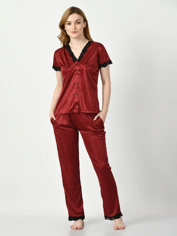 Women's Satin Maroon Nightdress - Legit Affair Tunics Exclusive limited