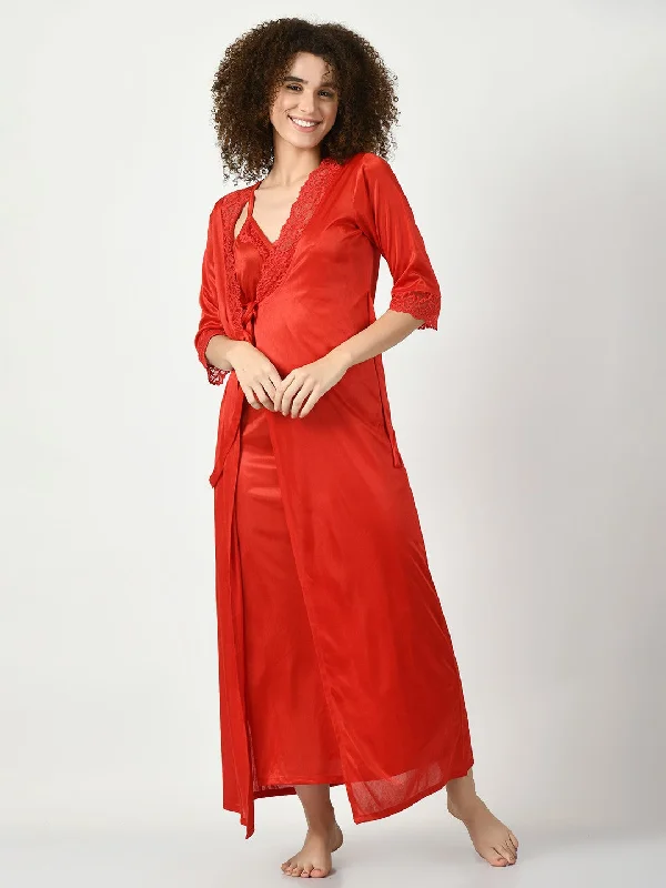 Women's Satin Red Nightdress - Legit Affair Tunics Wedding white