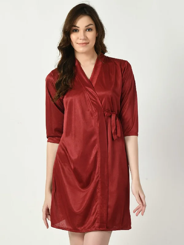 Women's Satin Maroon Nightdress - Legit Affair Tunics Mesh breathable