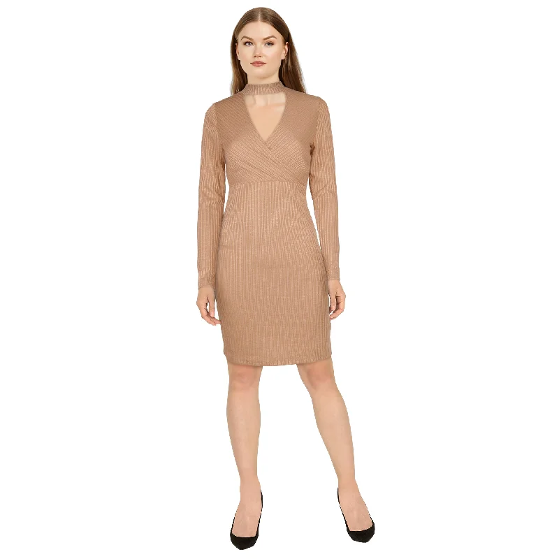 Women's Long Sleeve Knit V-Neck Dress Off-the-shoulder Chic Trendy