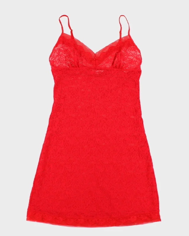 Y2k 00s Victoria's Secret Red Lace Slip Dress - L Tunics Velvet soft